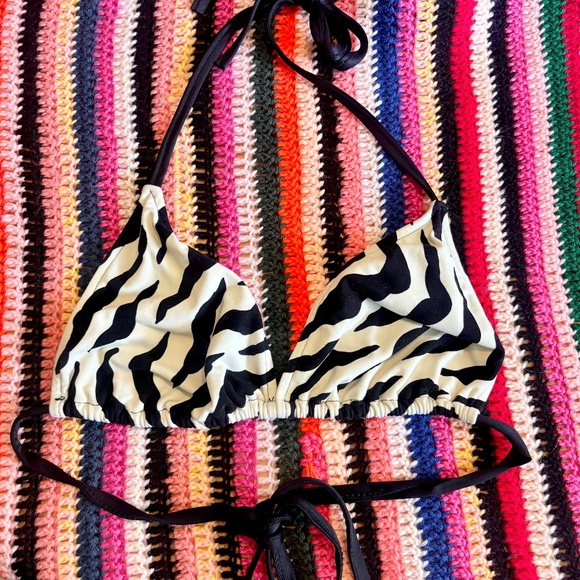 Vintage Women's Medium Zebra Print Triangle Bikini Top 90s 2000s - Picture 1 of 3